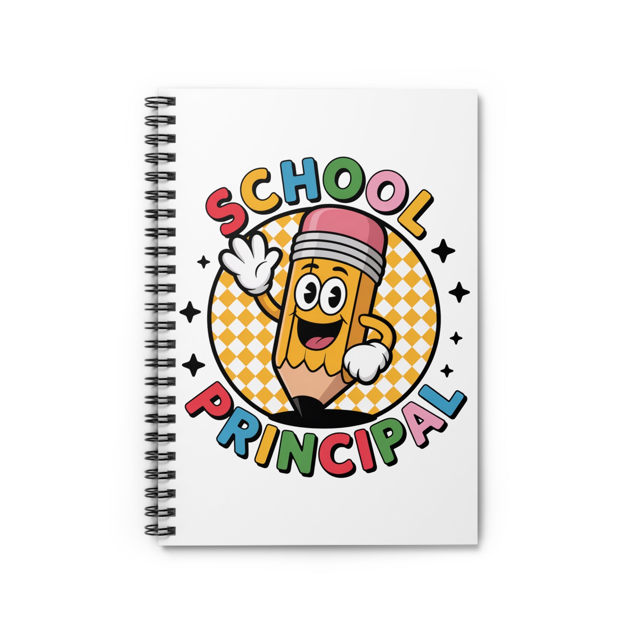 School Principal Spiral Notebook — Cute Cartoon Pencil Design, Ruled Journal for Teachers & Administrators
