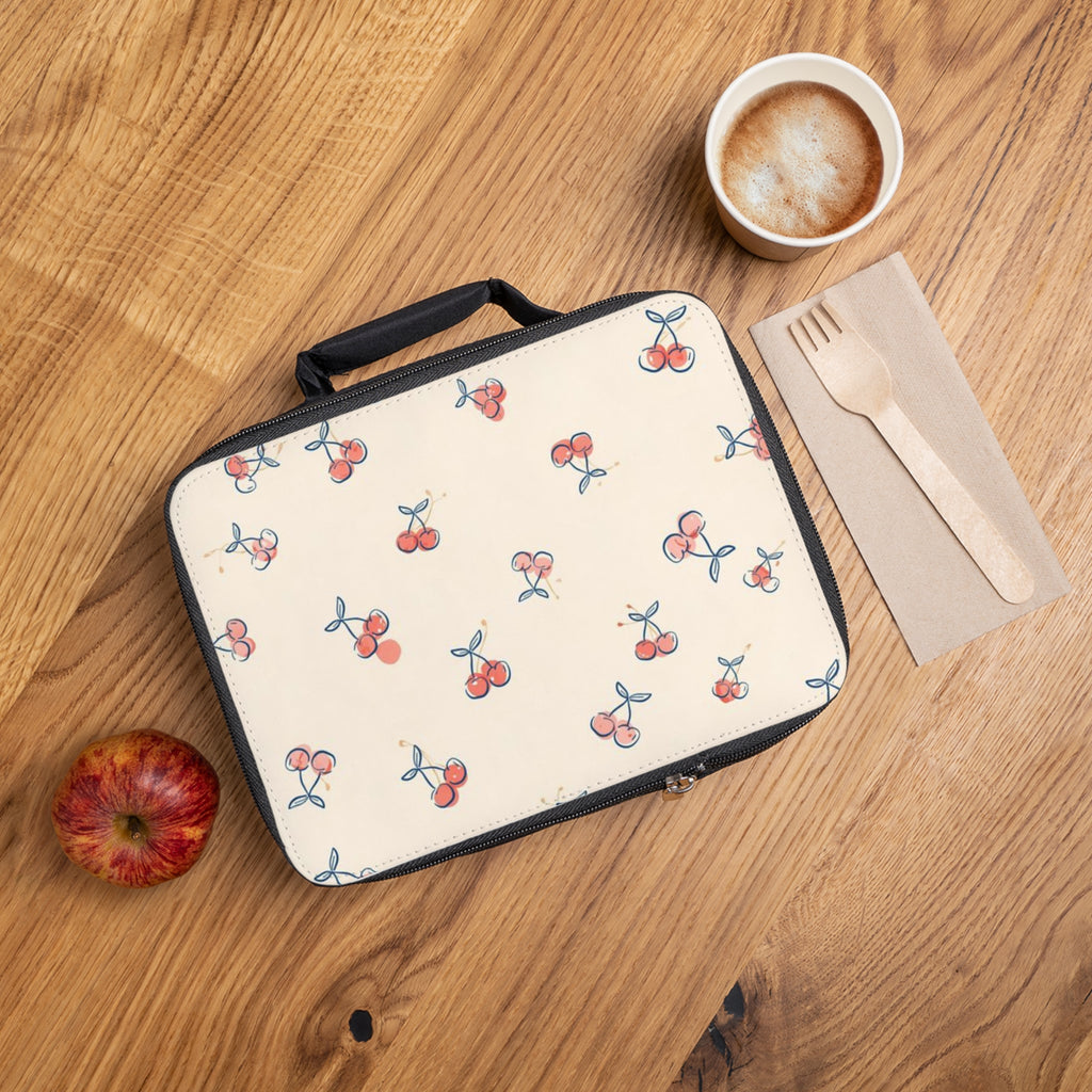 Cherry Pattern Lunch Bag — Cute Retro Fruit Insulated Lunchbox