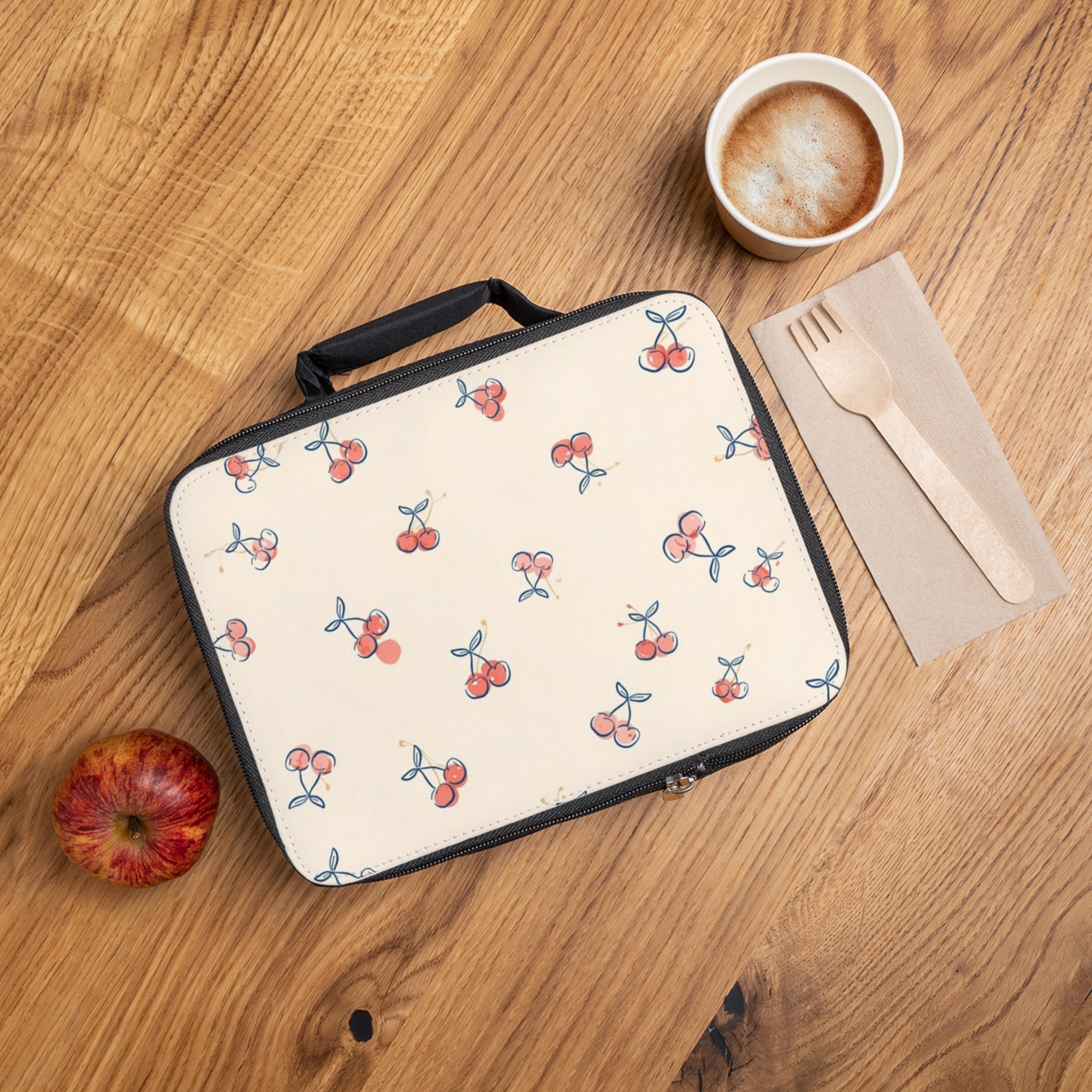 Cherry Pattern Lunch Bag — Cute Retro Fruit Insulated Lunchbox