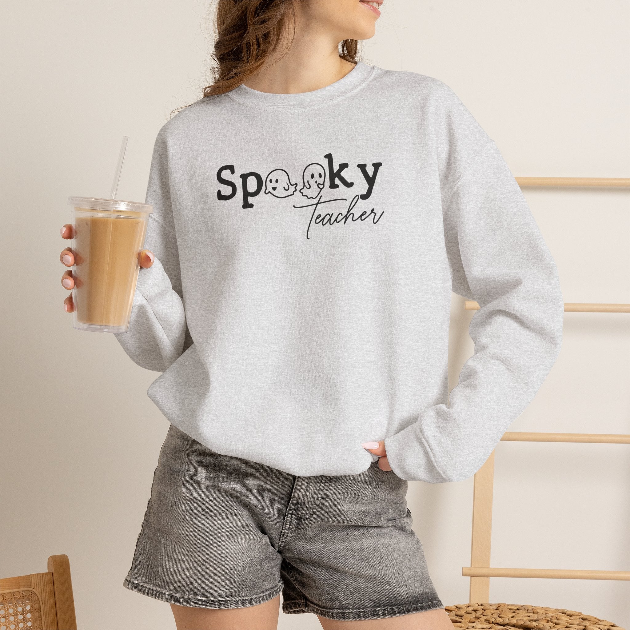 Spooky Teacher Crewneck Sweatshirt — Halloween Teacher Sweatshirt with Ghost Lettering