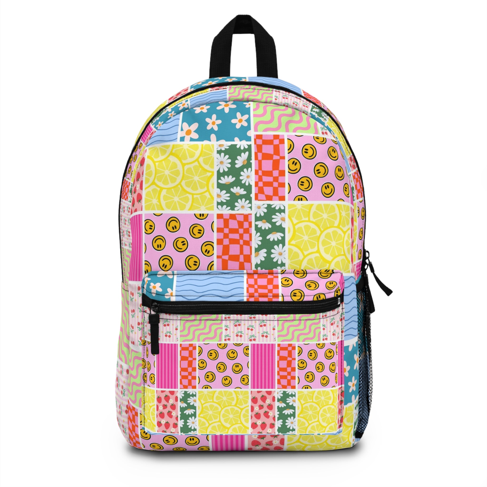 Patchwork Smiley Lemon Backpack — Cute Colorful Kids School Bag
