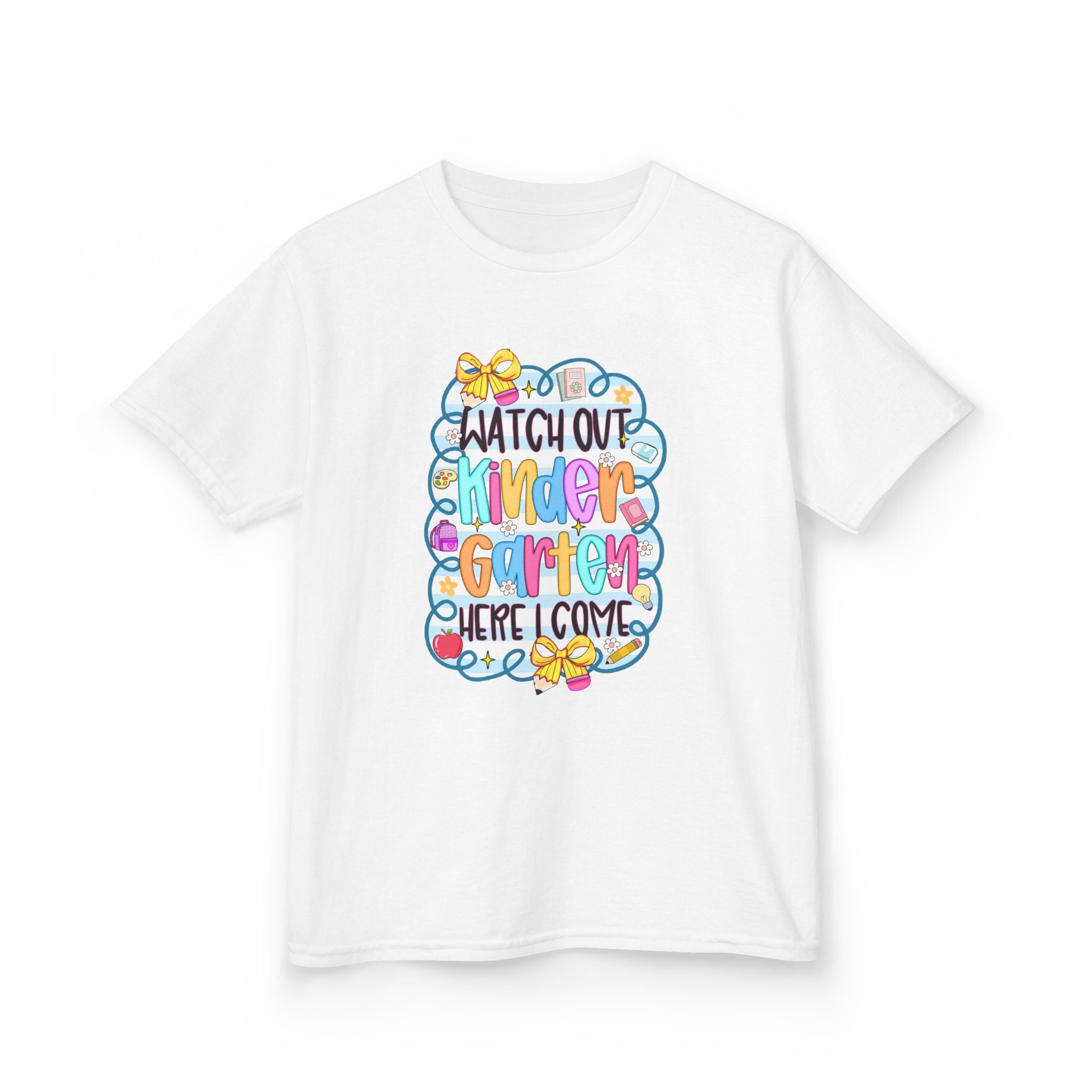 Kids T‑Shirt — "Watch Out Kindergarten, Here I Come" Colorful Back‑to‑School Tee