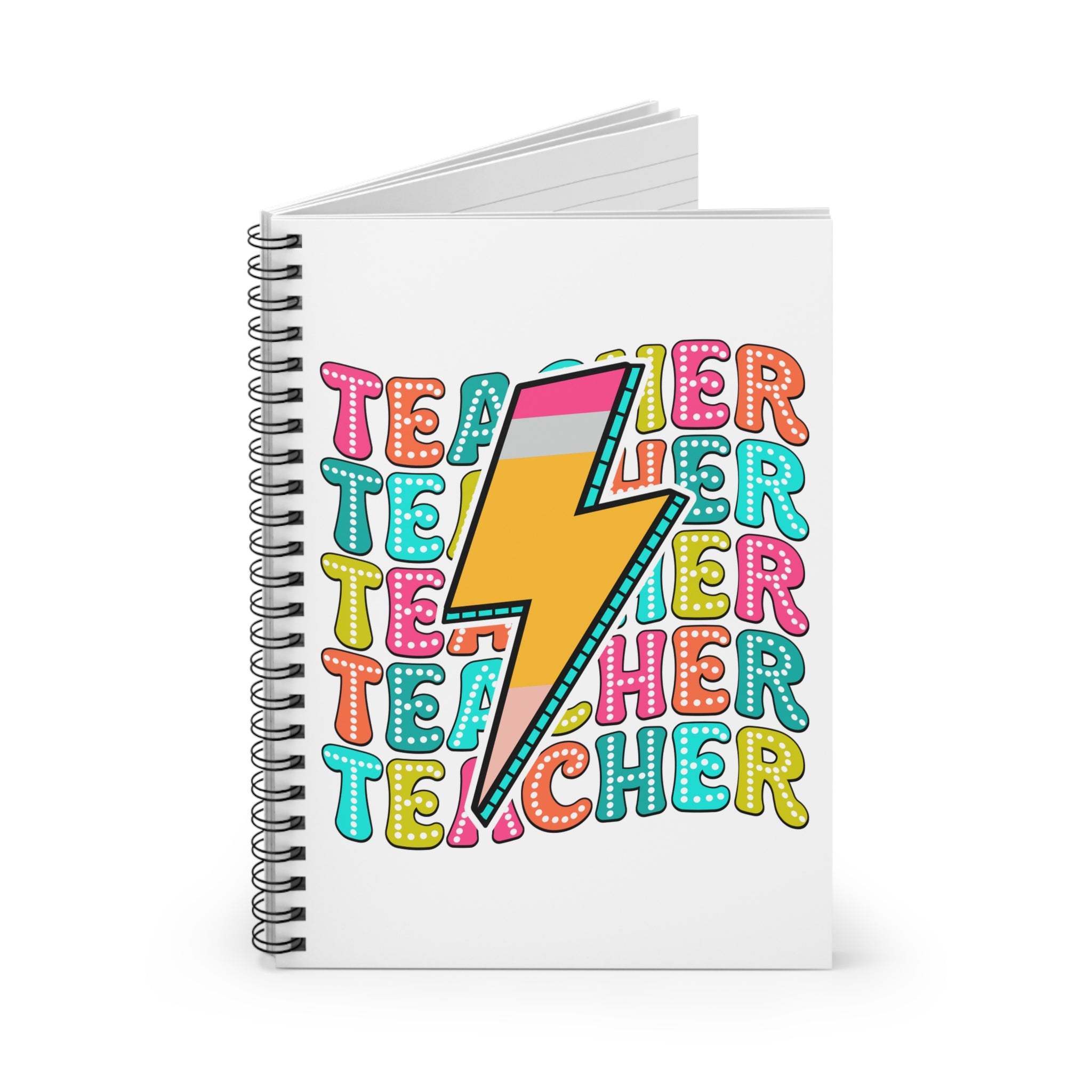 Teacher Lightning Bolt Spiral Notebook — Colorful Back-to-School Gift