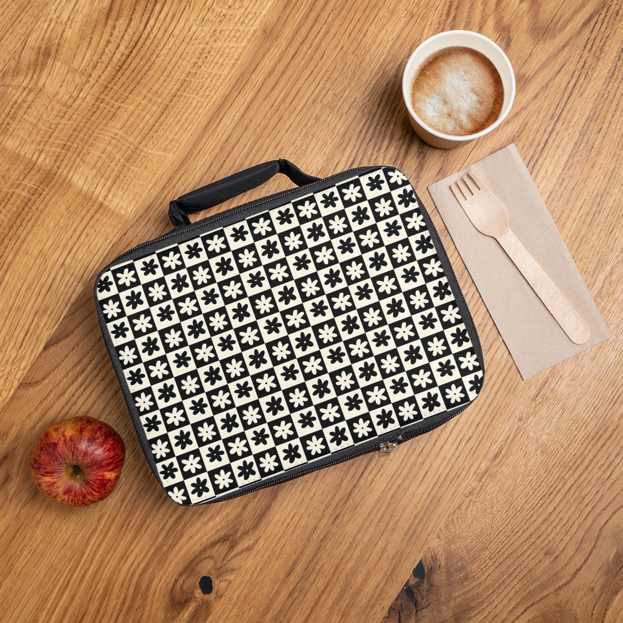 Black & White Asterisk Pattern Lunch Bag — Retro Geometric Insulated Tote