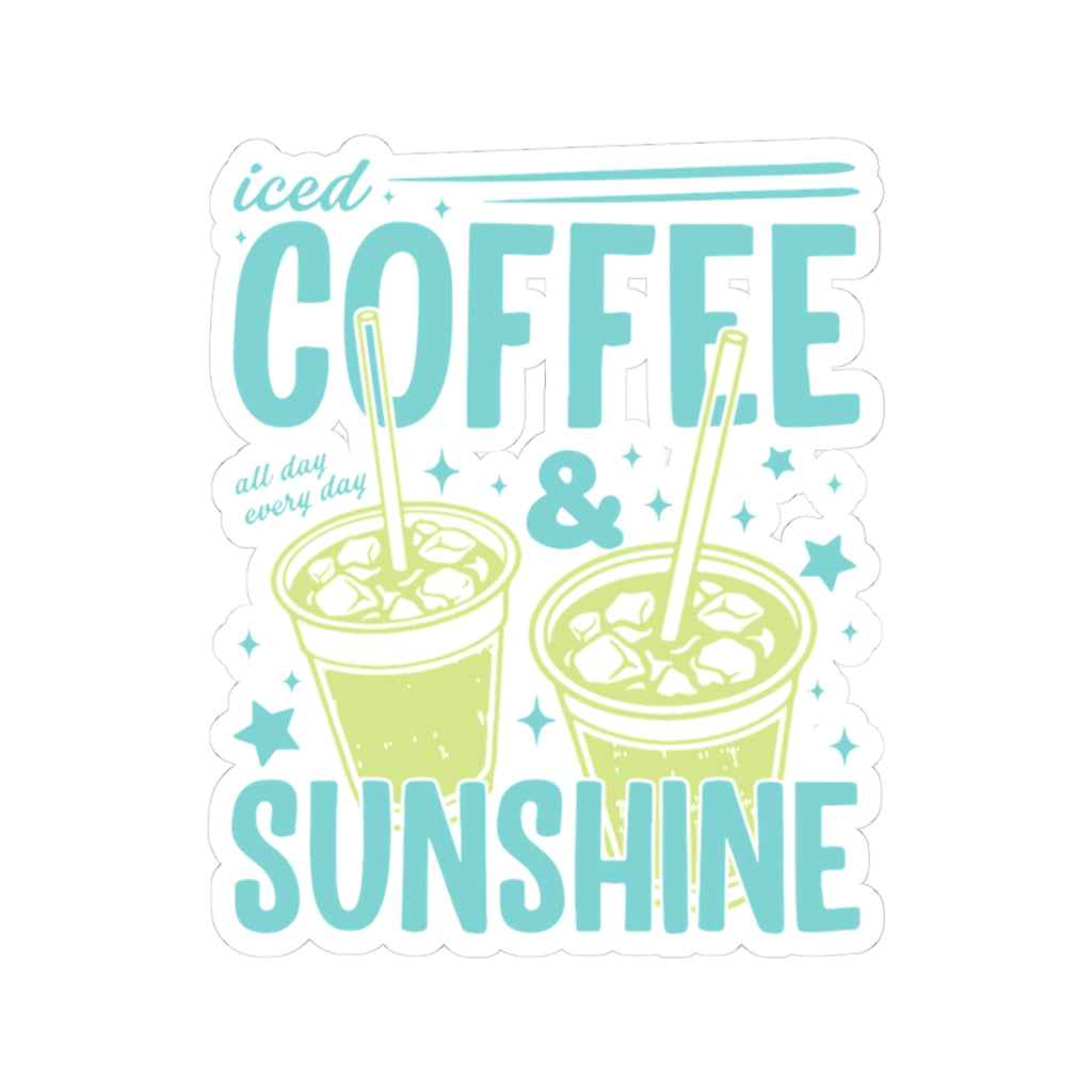Iced Coffee & Sunshine Kiss-Cut Sticker — Summer Vibes Laptop Decal