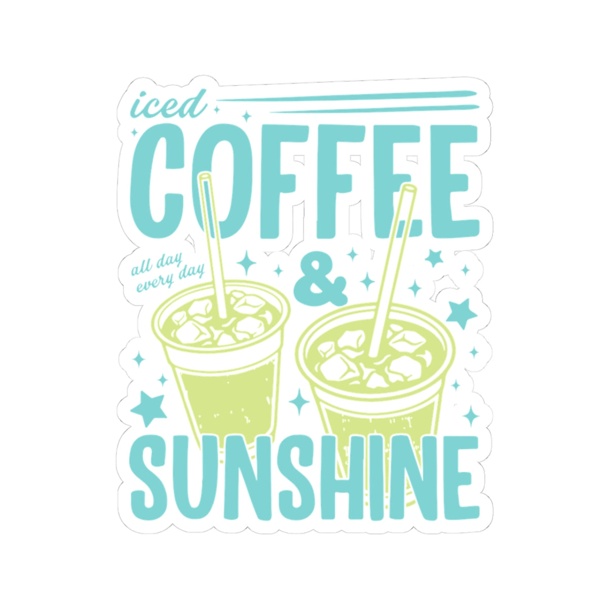 Iced Coffee & Sunshine Kiss-Cut Sticker — Summer Vibes Laptop Decal