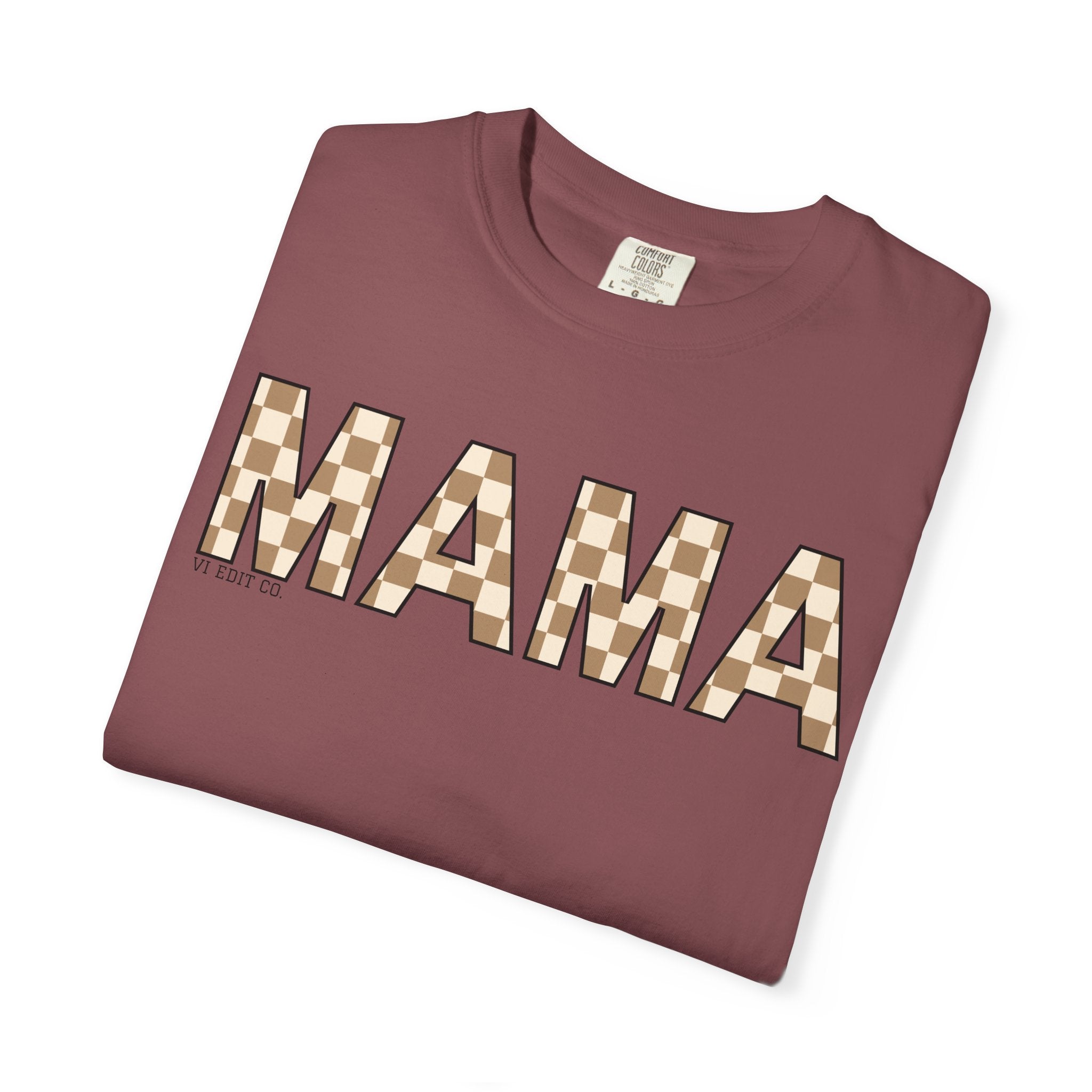 Mama Checkerboard T-Shirt | Mom Typography Tee, Neutral Plaid Letters