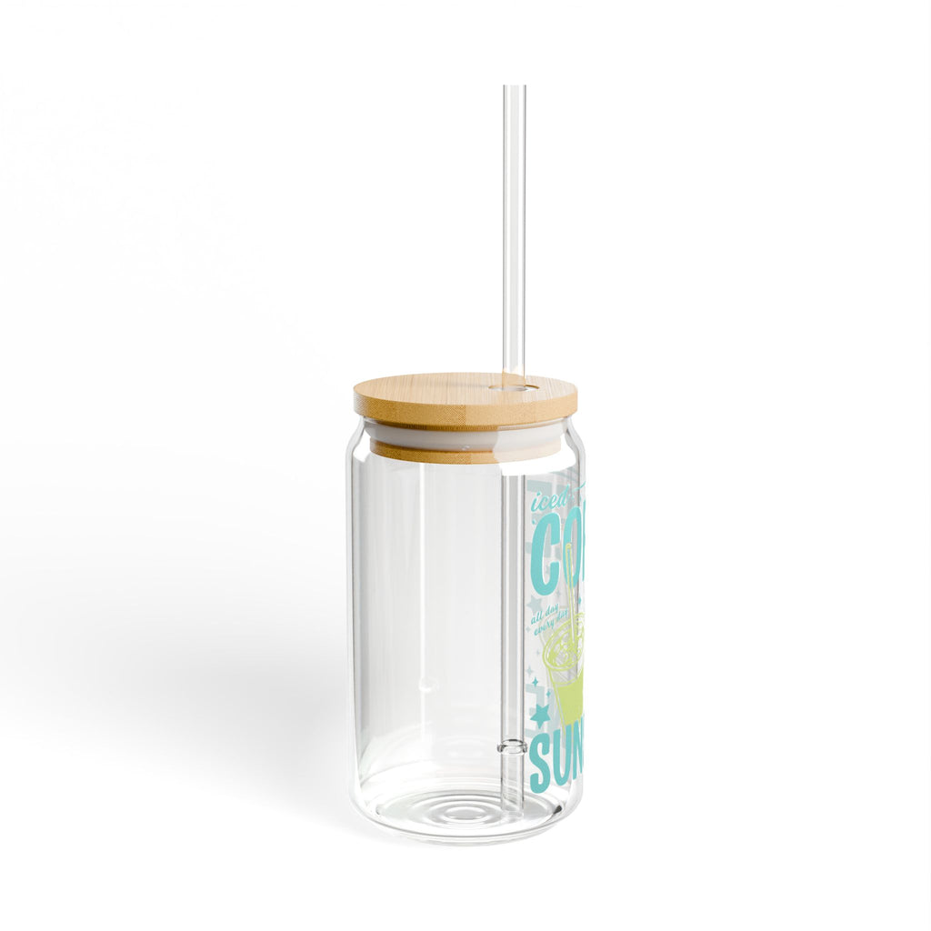Coffee & Sunshine Sipper Glass — 16oz Cold Drink Tumbler with Straw