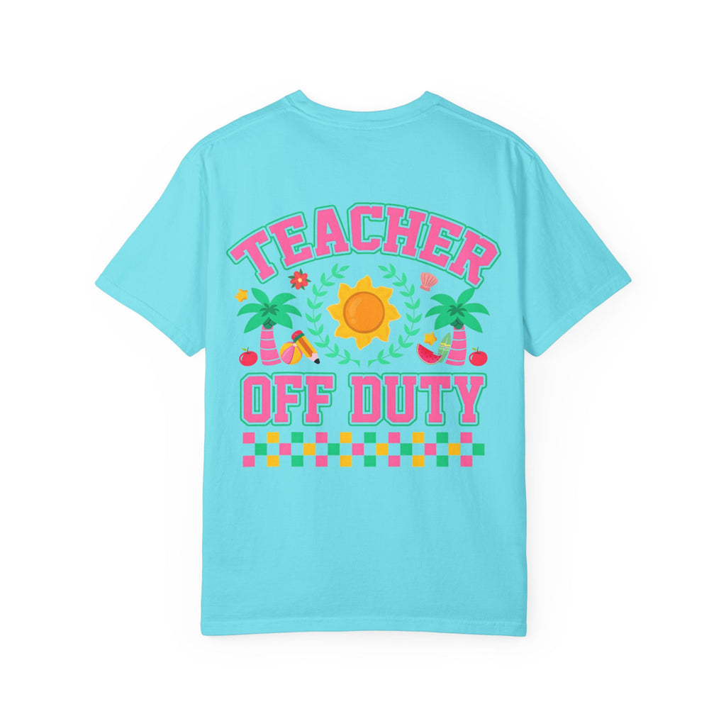 Teacher Off Duty T-Shirt | Beach Sun Palm Trees Retro Checkerboard