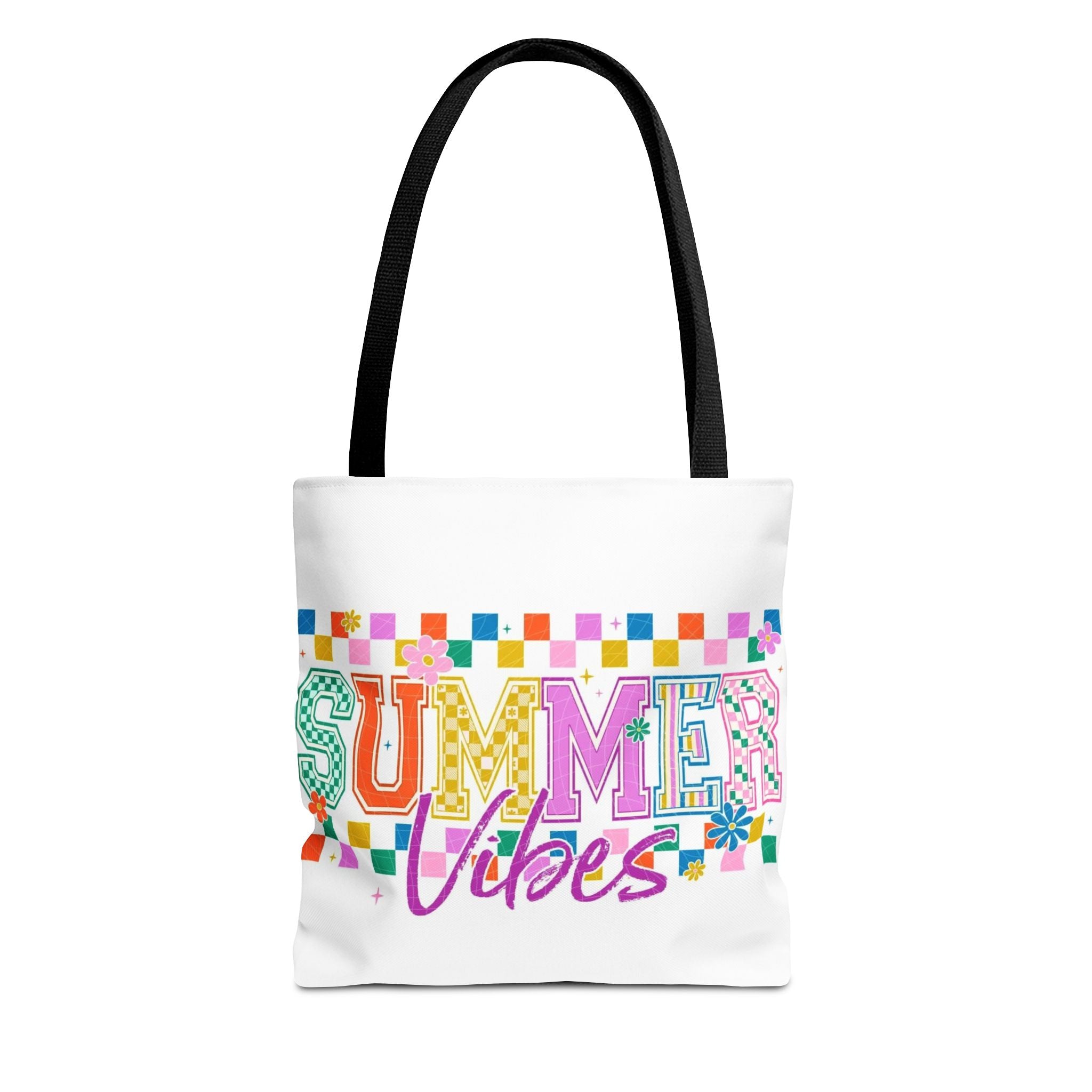Summer Vibes Tote Bag – Colorful Retro Checkerboard Beach Market Bag