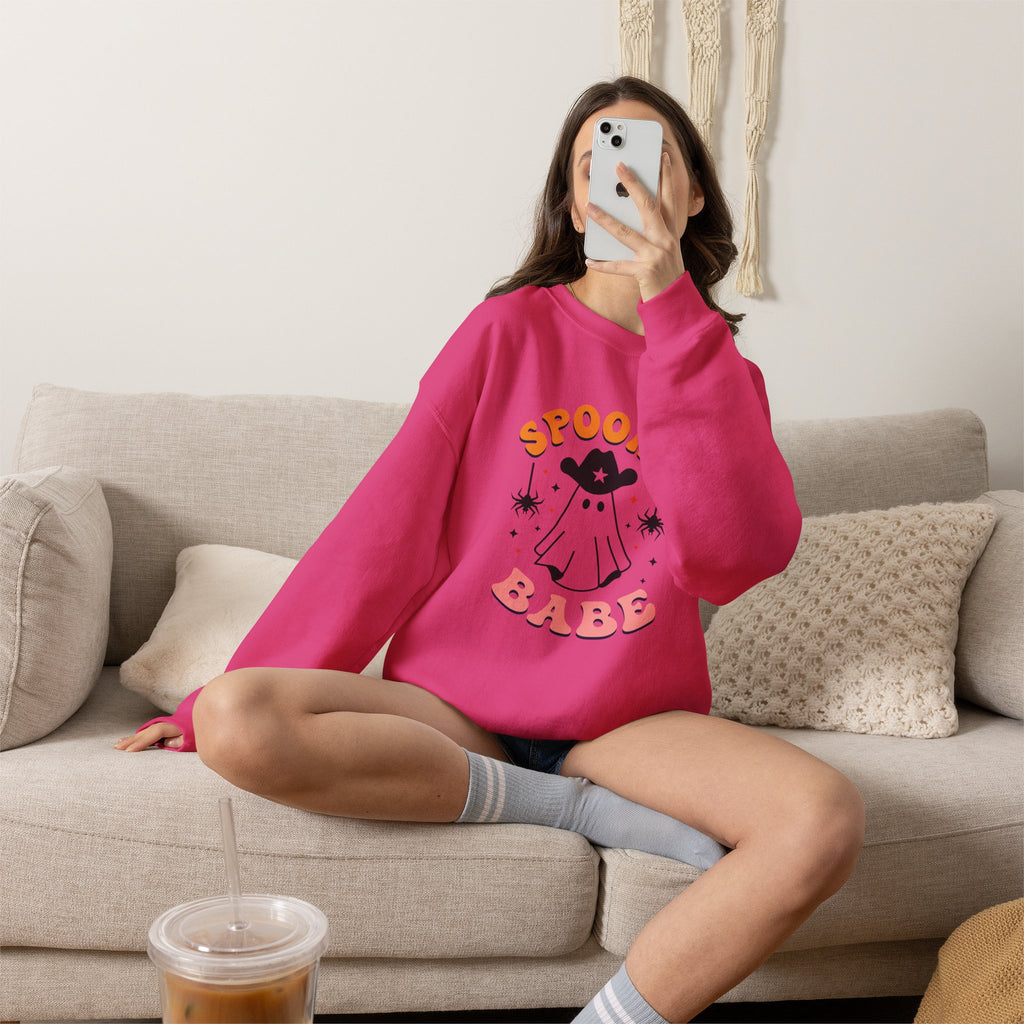 Spooky Babe Crewneck Sweatshirt — Cute Halloween Ghost Pullover
