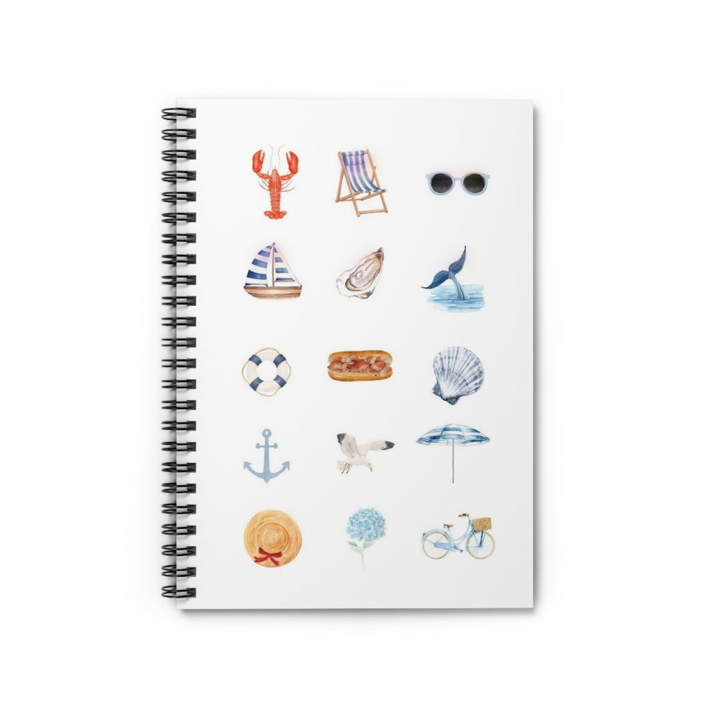 Coastal Icons Spiral Notebook — Beachy Watercolor Journal (Ruled)