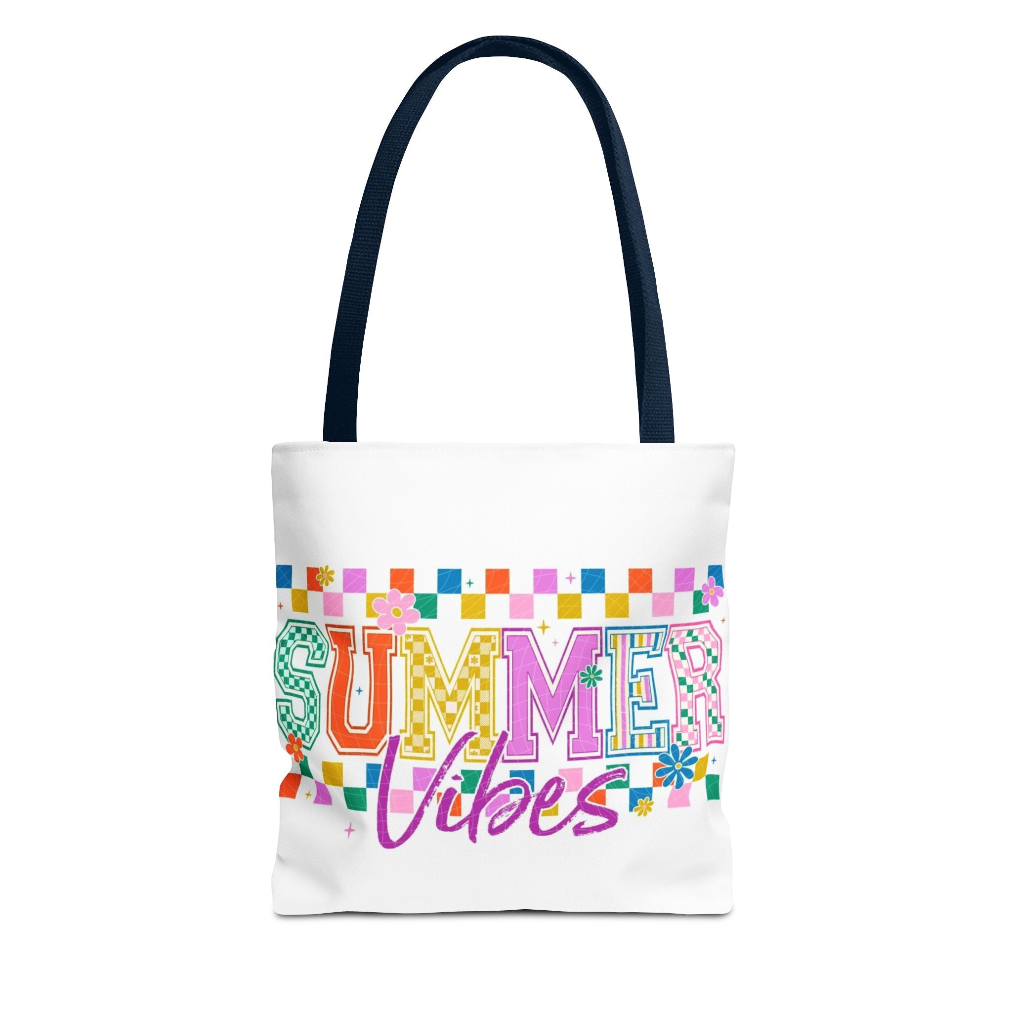 Summer Vibes Tote Bag – Colorful Retro Checkerboard Beach Market Bag