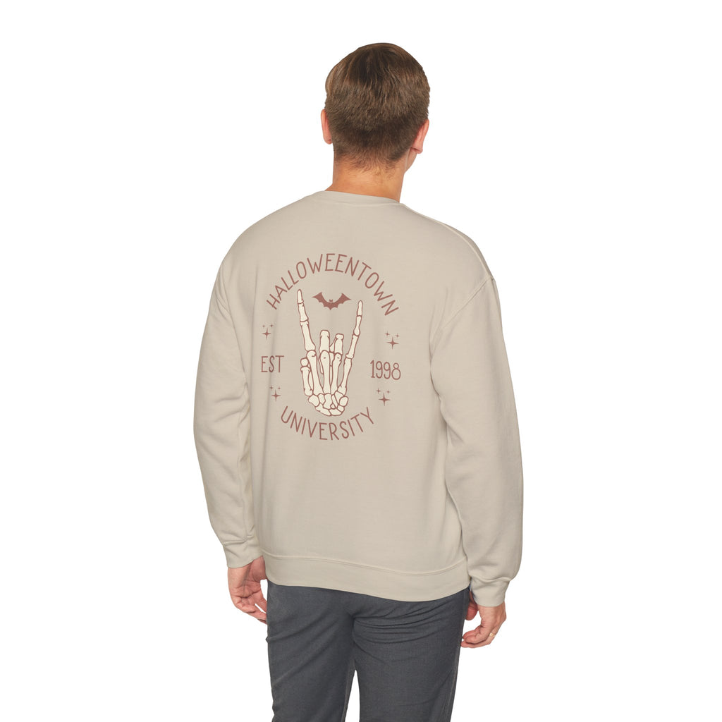 Halloweentown University Crewneck Sweatshirt — Skeleton Hand Rock On Pullover