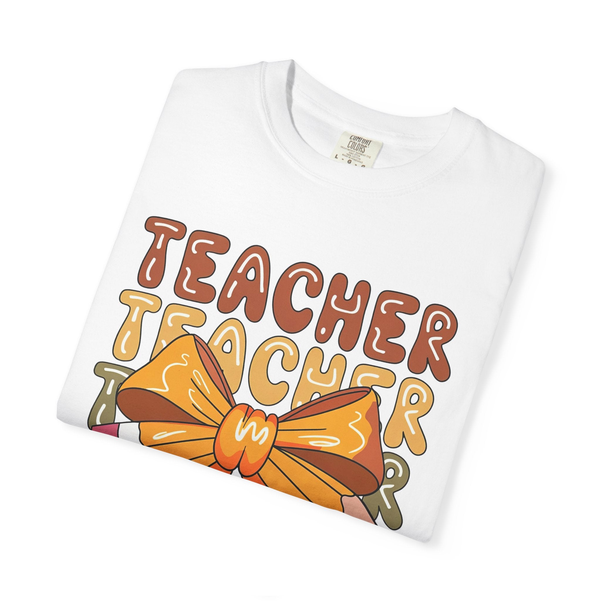 Teacher Bow Graphic T-Shirt — Cute Pencil & Ribbon Teacher Shirt for Educators