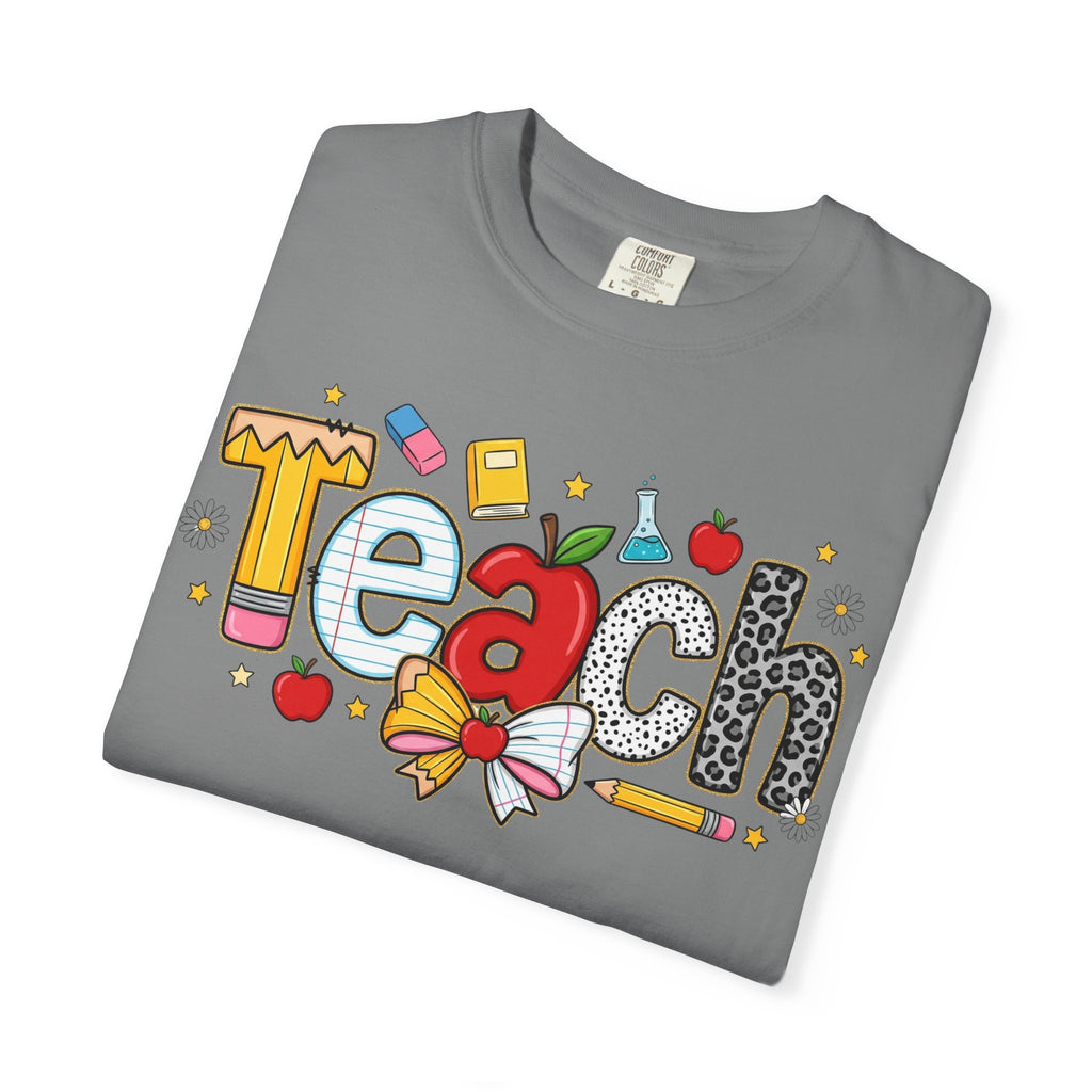 Teach Graphic T-Shirt — Cute School Teacher Gift (Apple, Pencil & Bow Design)