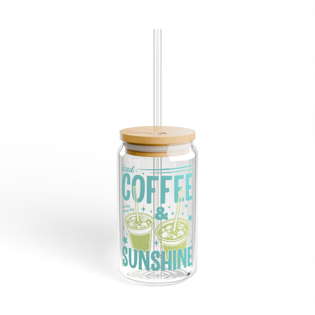 Coffee & Sunshine Sipper Glass — 16oz Cold Drink Tumbler with Straw