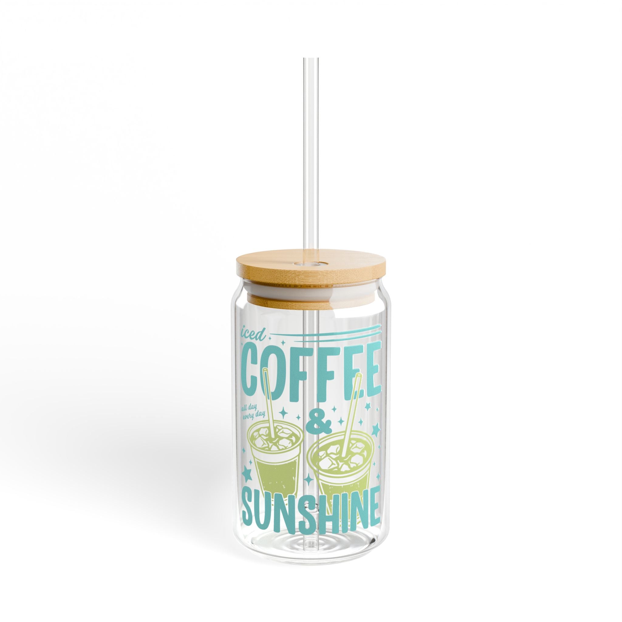 Coffee & Sunshine Sipper Glass — 16oz Cold Drink Tumbler with Straw