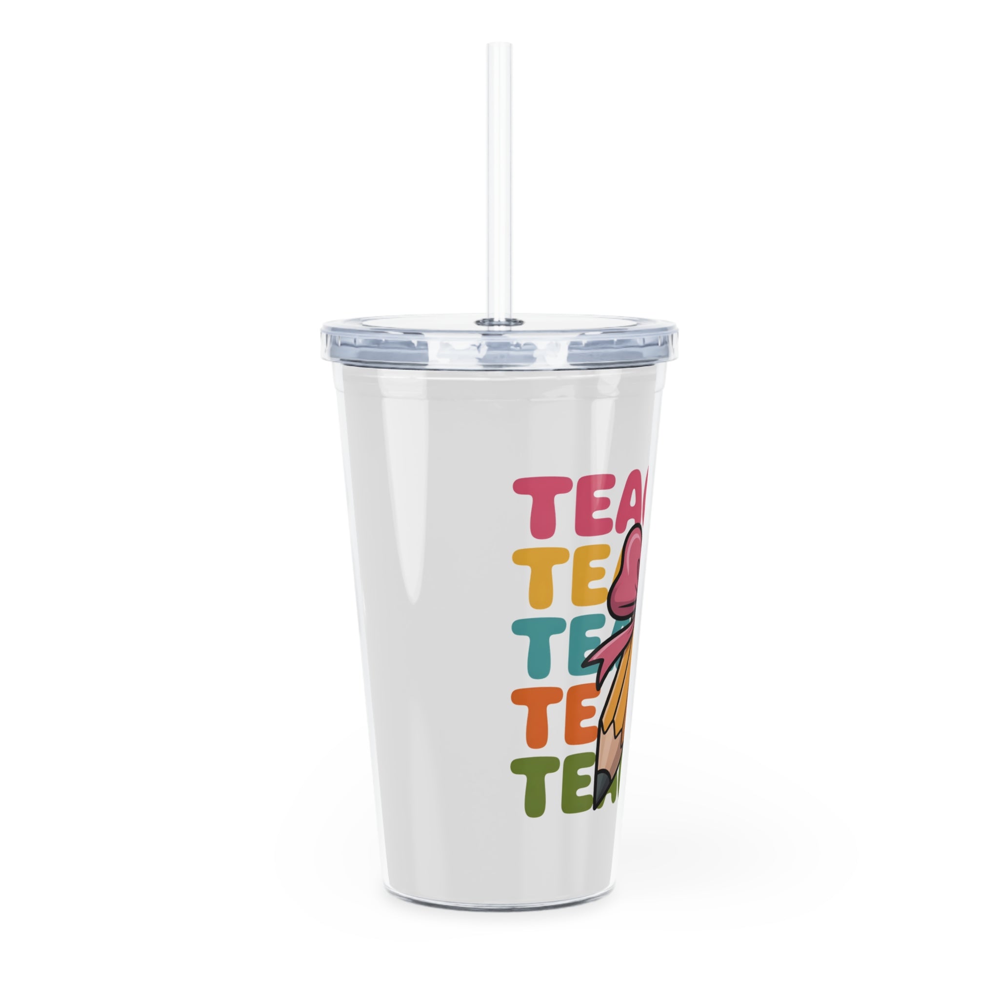 Teacher Pencil Tumbler with Straw — Colorful Teacher Gift Cup