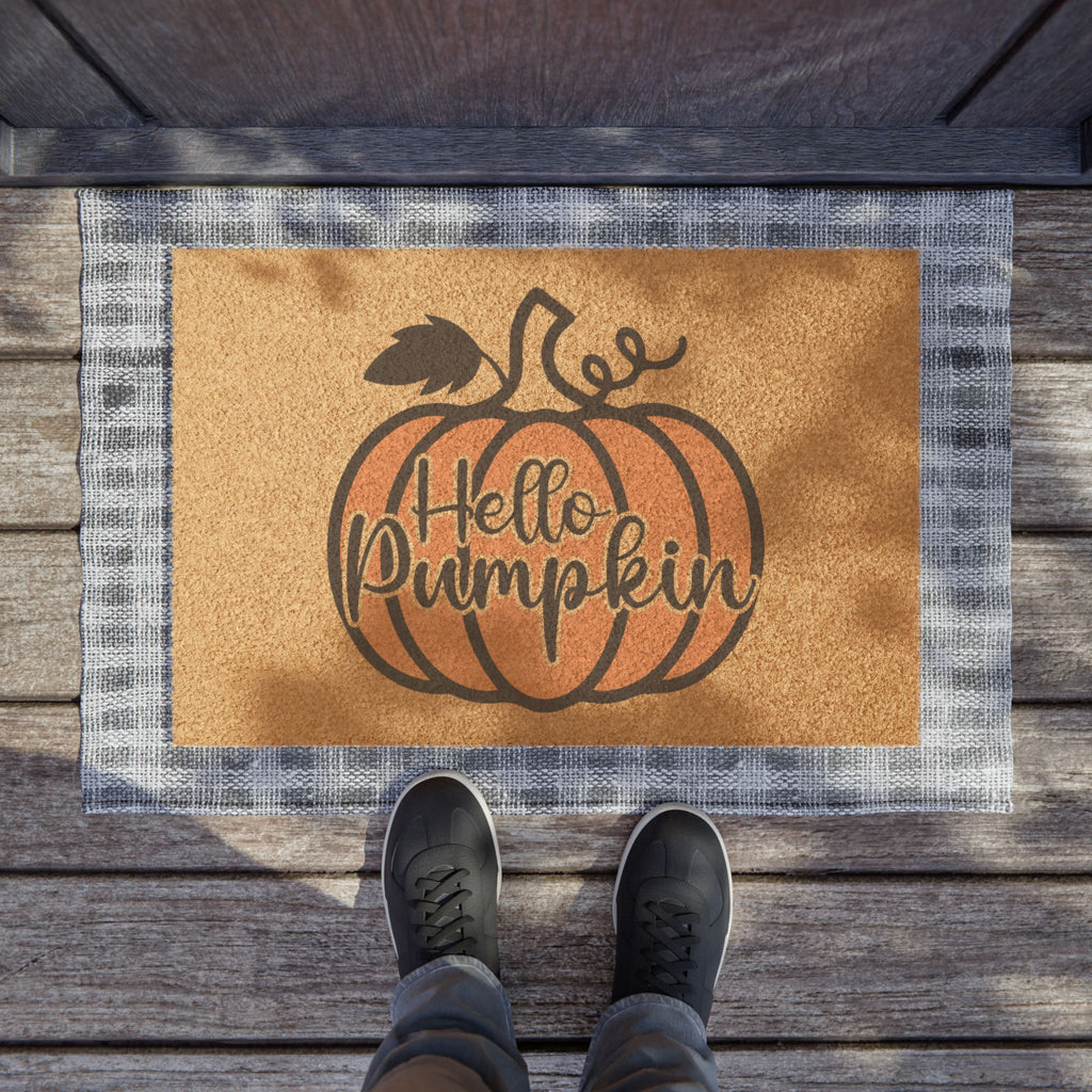 Hello Pumpkin Doormat - Fall Pumpkin Welcome Mat for Porch & Entryway
