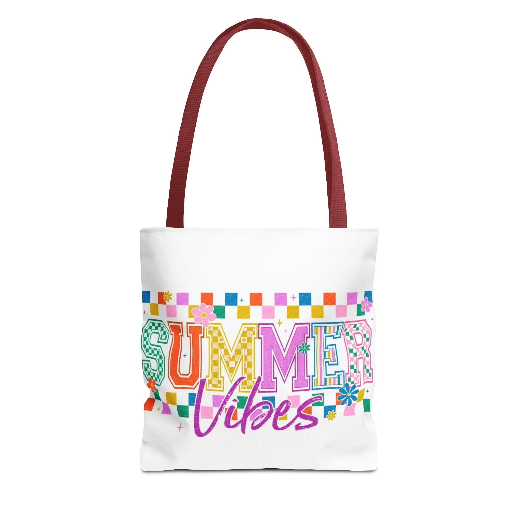 Summer Vibes Tote Bag – Colorful Retro Checkerboard Beach Market Bag