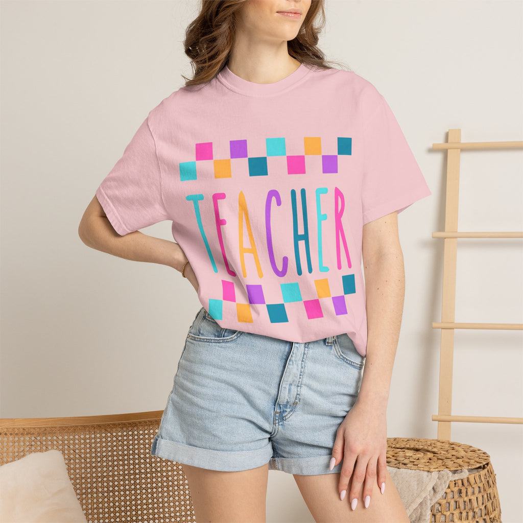 Colorful Checker 'Teacher' T-Shirt | Teacher Tee, School Staff Shirt
