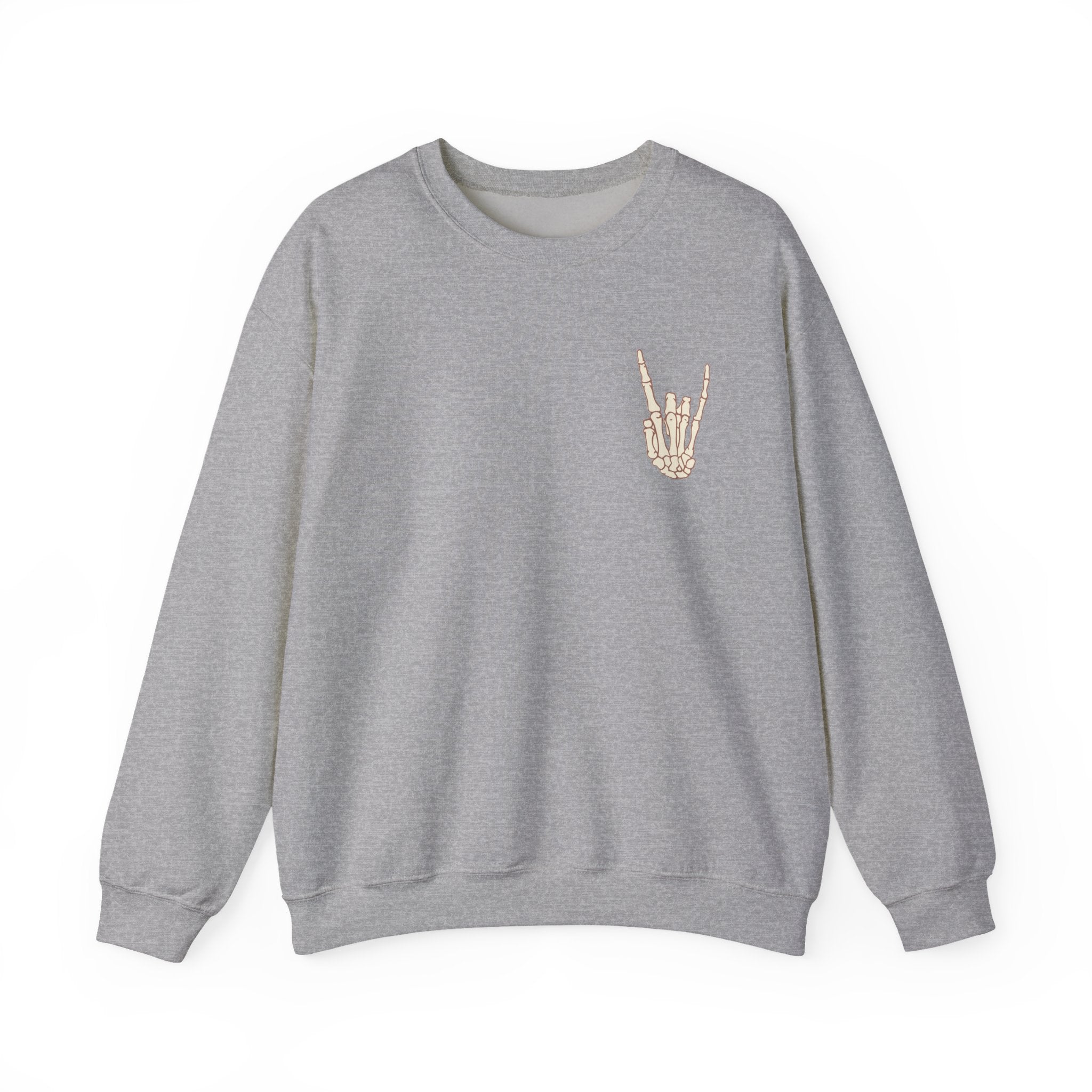 Halloweentown University Crewneck Sweatshirt — Skeleton Hand Rock On Pullover