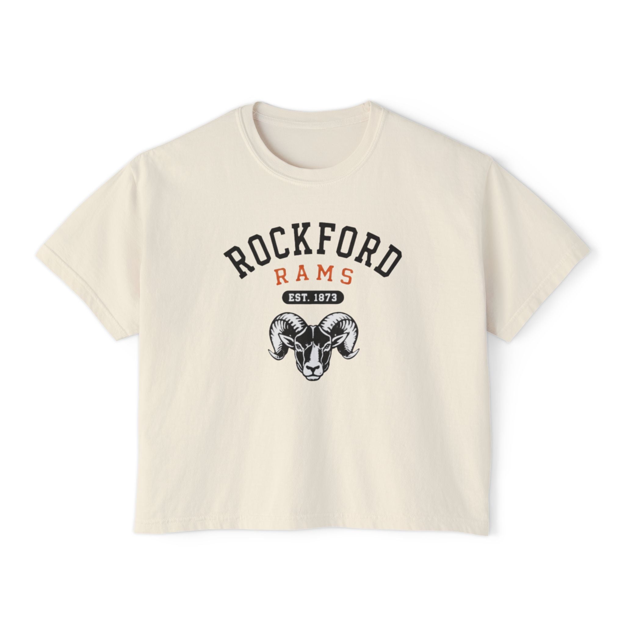 Rockford Rams Cropped Boxy Tee — Vintage Collegiate Ram Logo