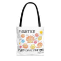 Christian Scripture Tote Bag - "Mightier Is His Love For You" Psalm 93:4 Watercolor Shells