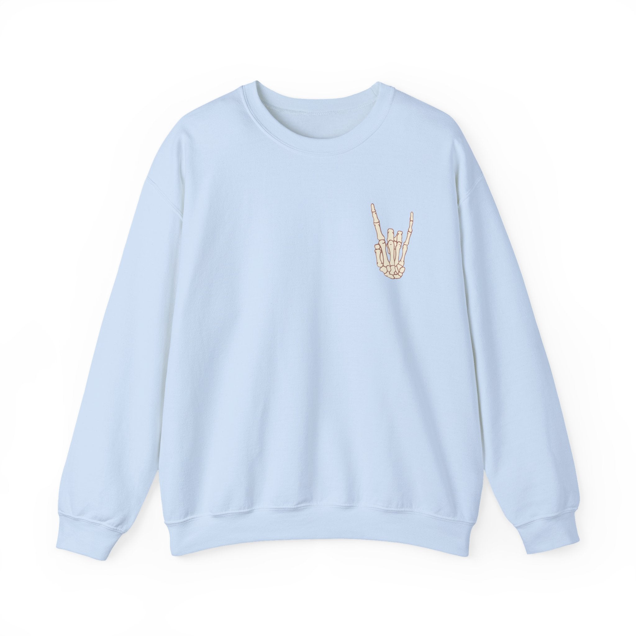 Halloweentown University Crewneck Sweatshirt — Skeleton Hand Rock On Pullover