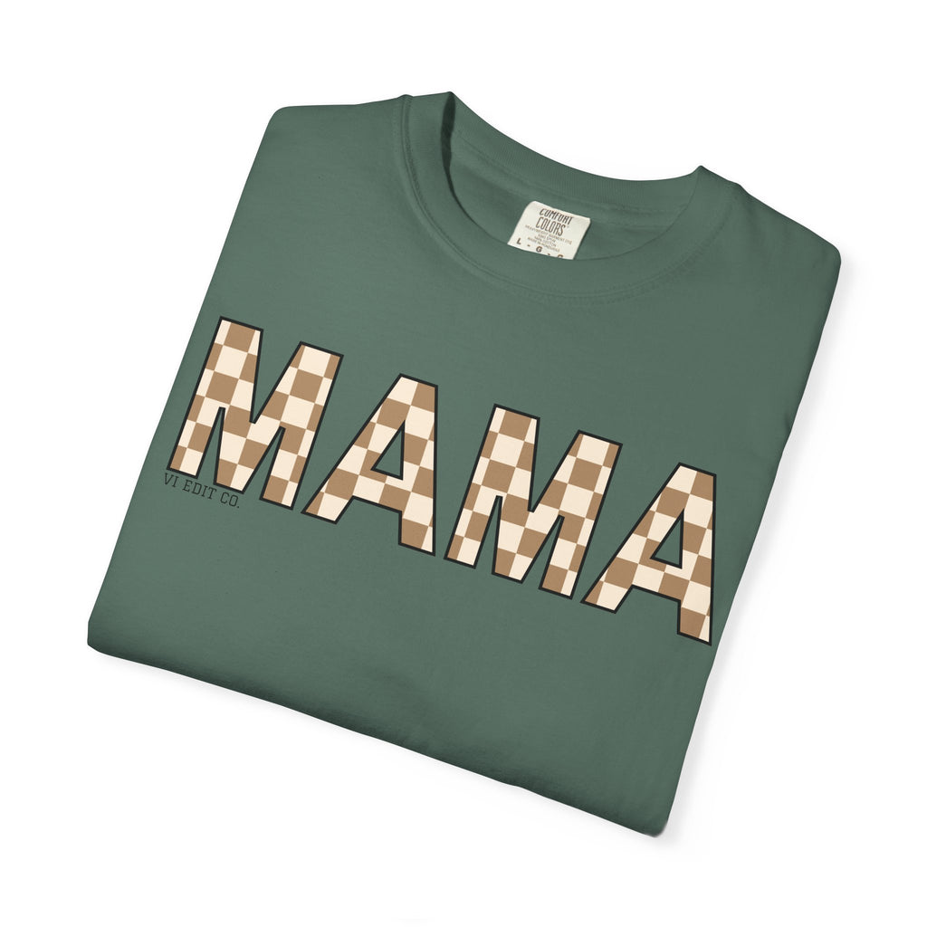 Mama Checkerboard T-Shirt | Mom Typography Tee, Neutral Plaid Letters