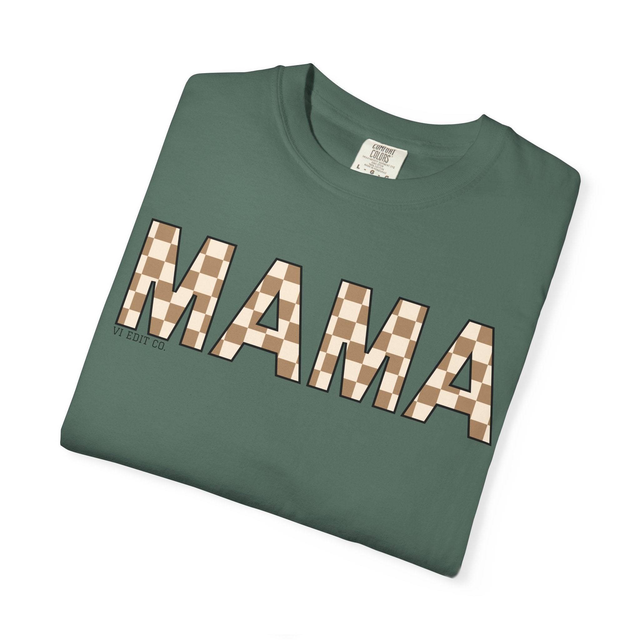 Mama Checkerboard T-Shirt | Mom Typography Tee, Neutral Plaid Letters