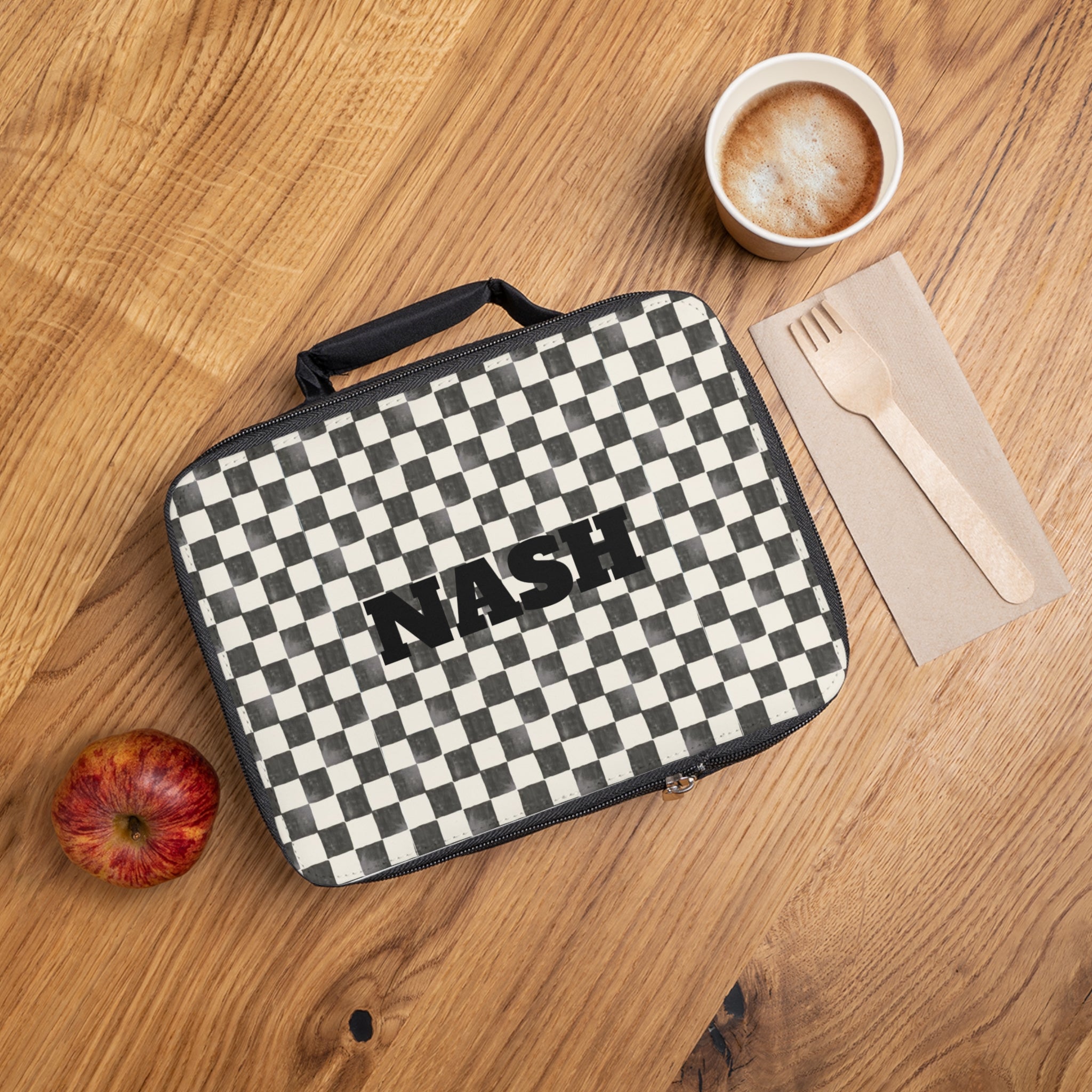 Personalized Checkerboard Lunch Bag — "NASH" Insulated Kids Lunchbox