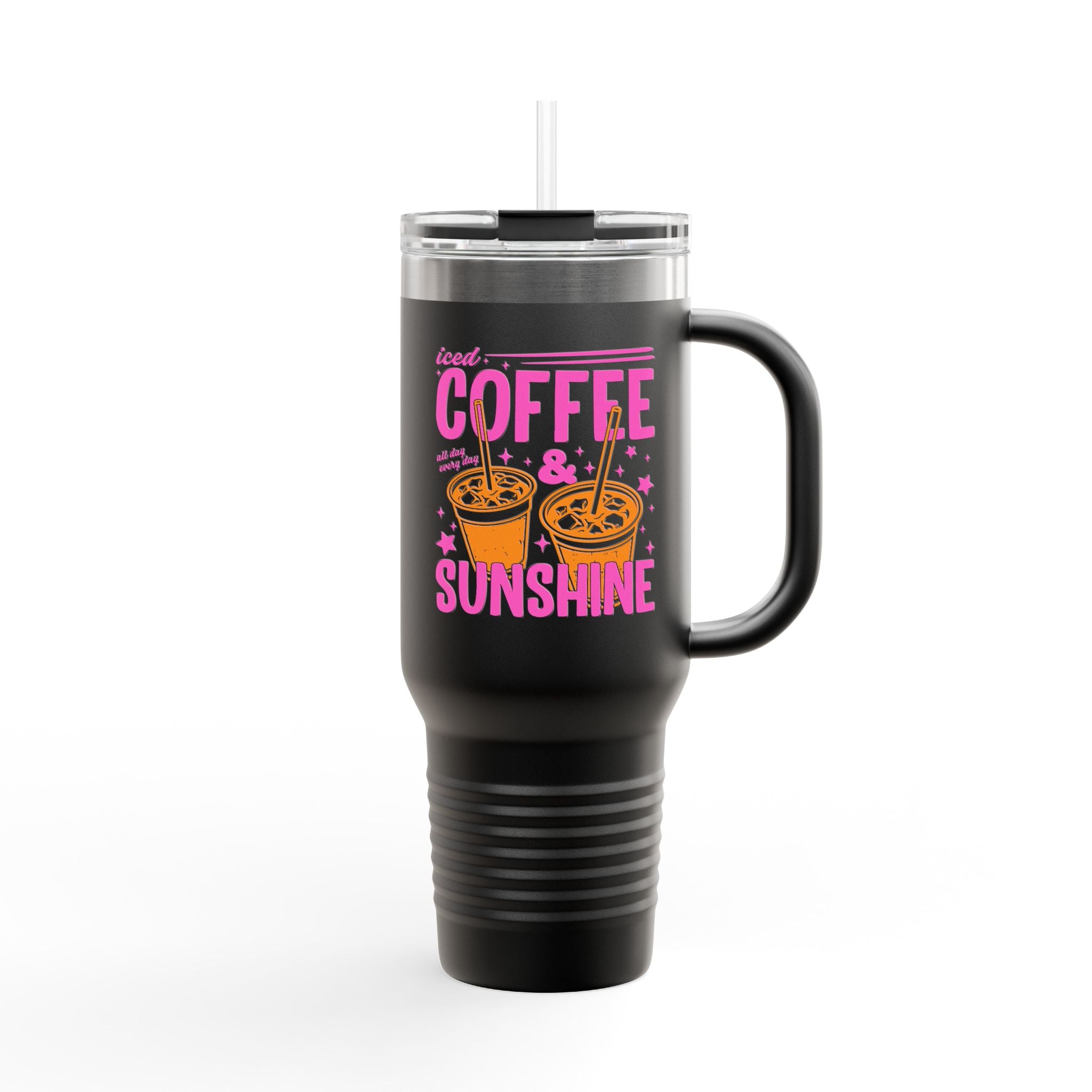 40oz Insulated Travel Mug - "Coffee & Sunshine" Tropical Iced Latte Tumbler