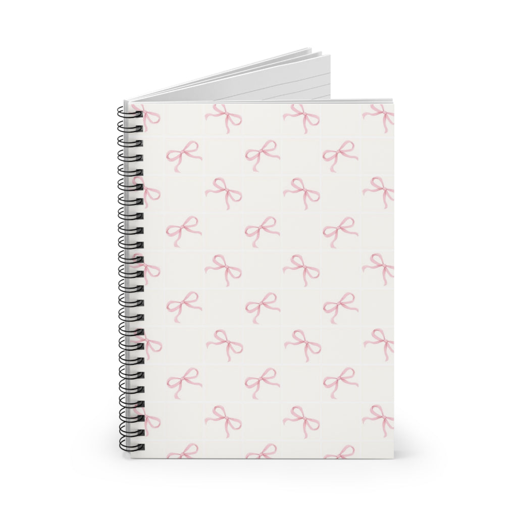 Pink Bow Pattern Spiral Notebook — Ruled Lined Journal for Notes & School