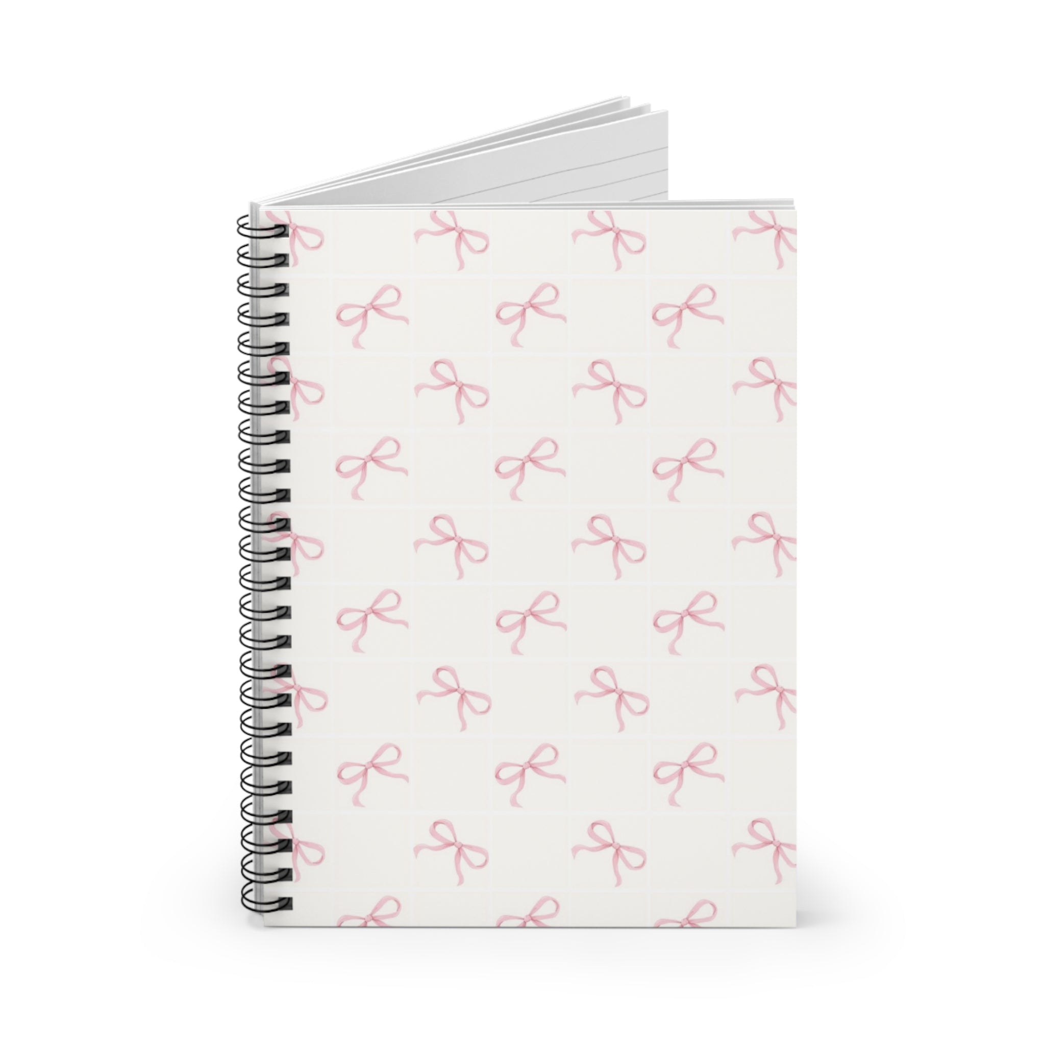 Pink Bow Pattern Spiral Notebook — Ruled Lined Journal for Notes & School