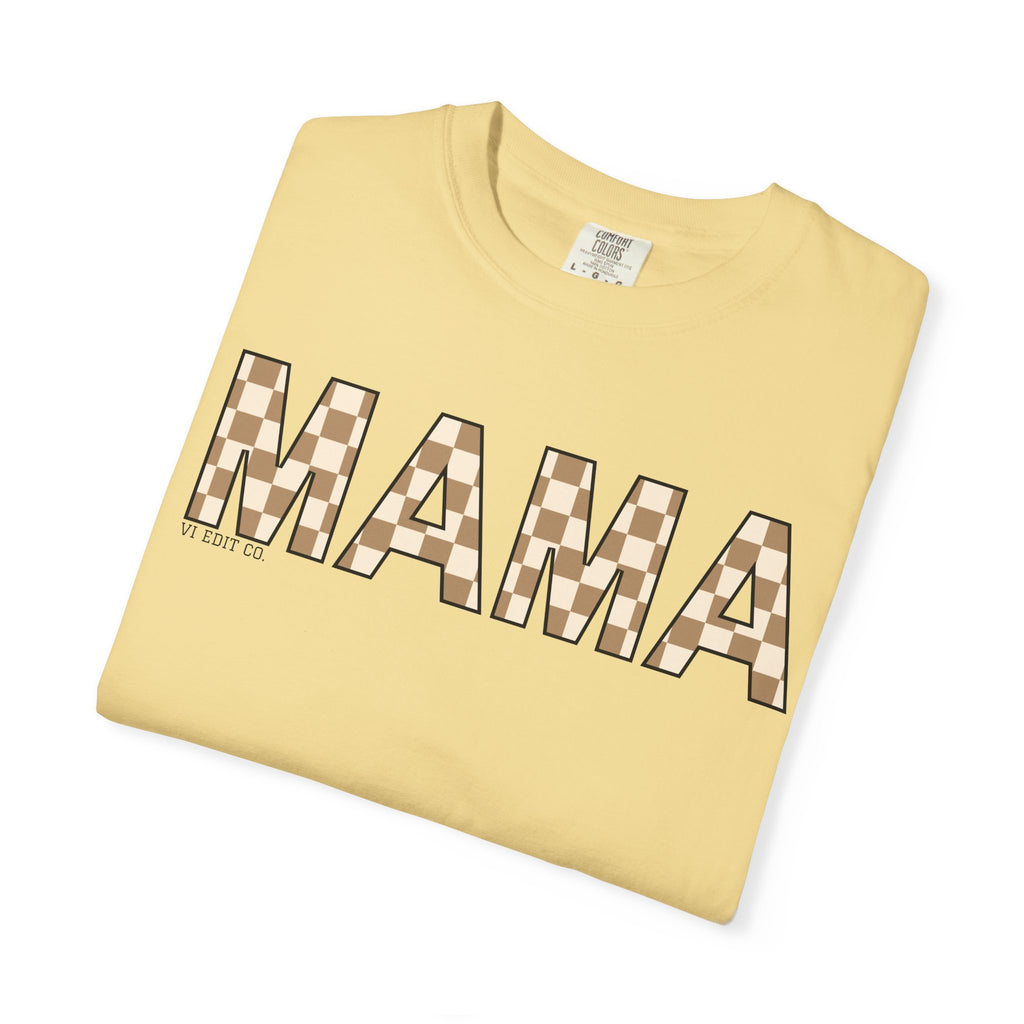 Mama Checkerboard T-Shirt | Mom Typography Tee, Neutral Plaid Letters
