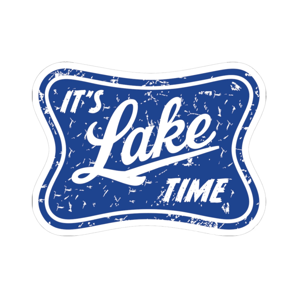 Lake Time Kiss-Cut Sticker — Distressed Blue 'It's Lake Time' Decal for Laptops, Water Bottles & Cooler Gear