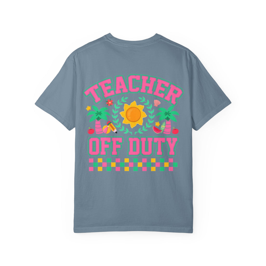 Teacher Off Duty T-Shirt | Beach Sun Palm Trees Retro Checkerboard