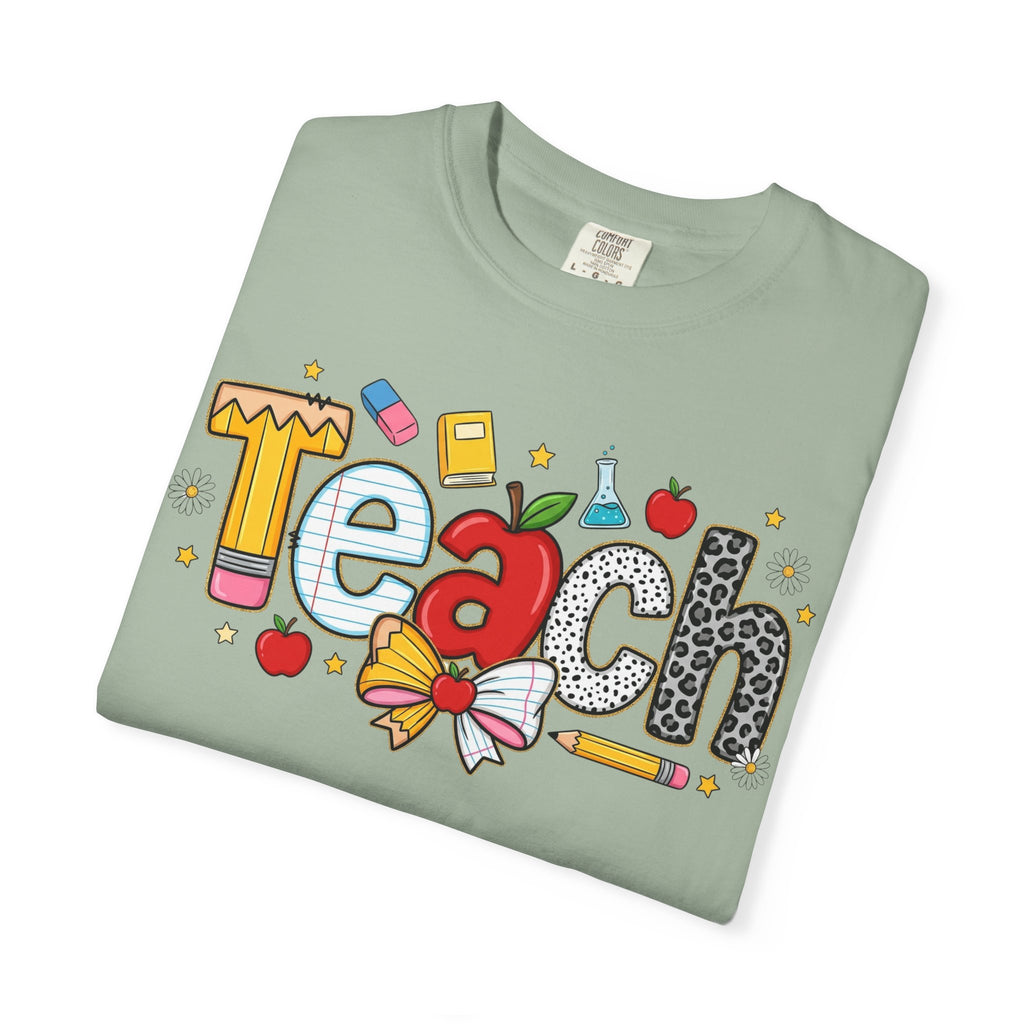 Teach Graphic T-Shirt — Cute School Teacher Gift (Apple, Pencil & Bow Design)