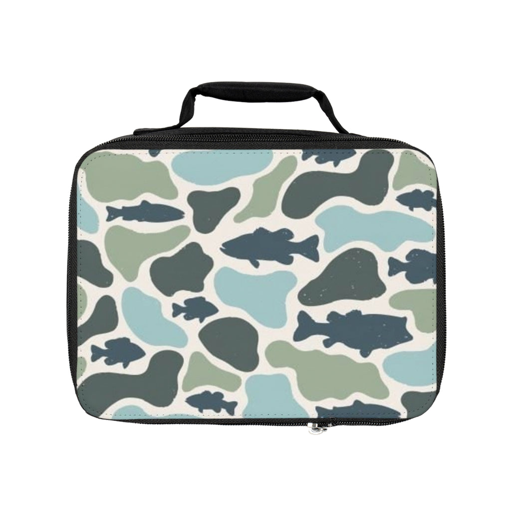 Fish Camo Lunch Bag — Insulated Kids’ Lunchbox with Blue-Green Camouflage Fish Pattern