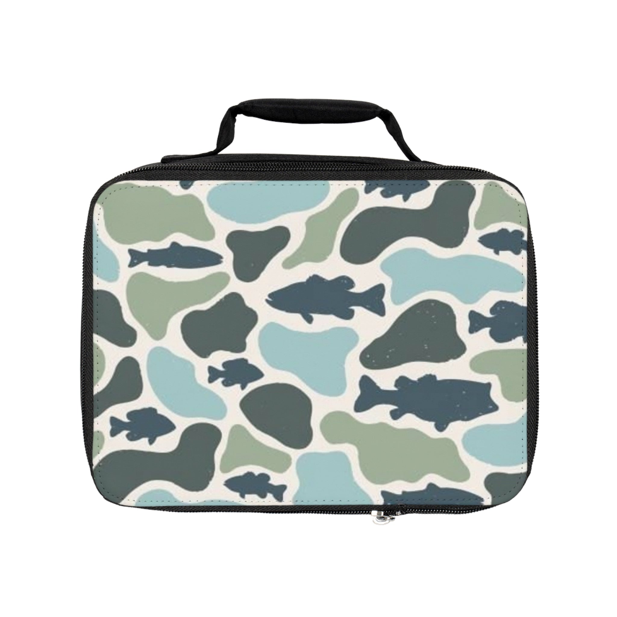 Fish Camo Lunch Bag — Insulated Kids’ Lunchbox with Blue-Green Camouflage Fish Pattern
