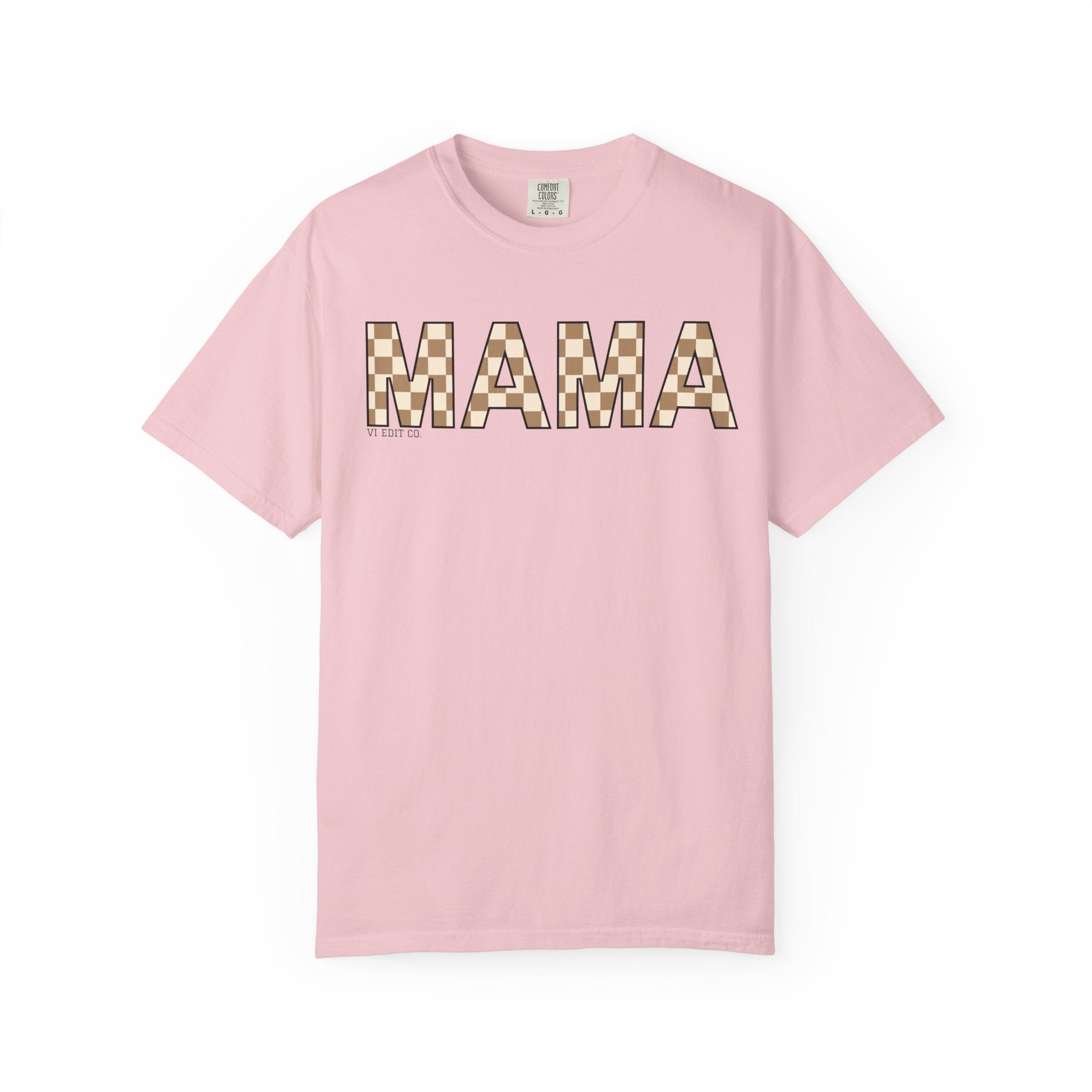 Mama Checkerboard T-Shirt | Mom Typography Tee, Neutral Plaid Letters