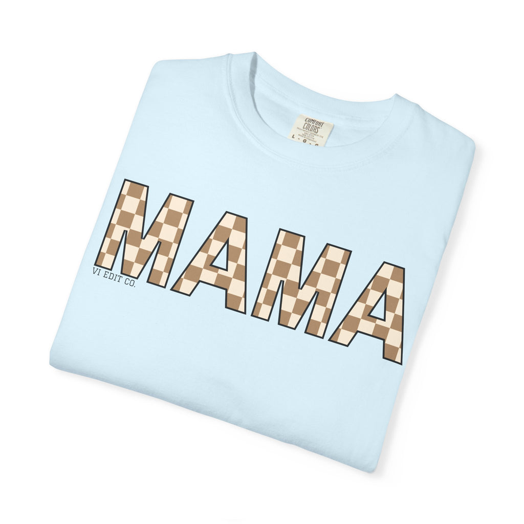 Mama Checkerboard T-Shirt | Mom Typography Tee, Neutral Plaid Letters