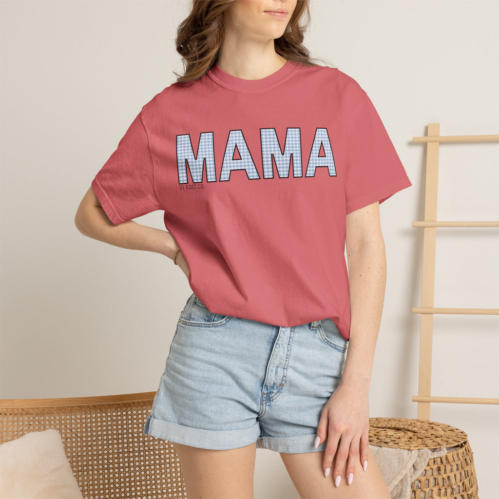 MAMA gingham block letters T-Shirt | mom shirt, mama tee