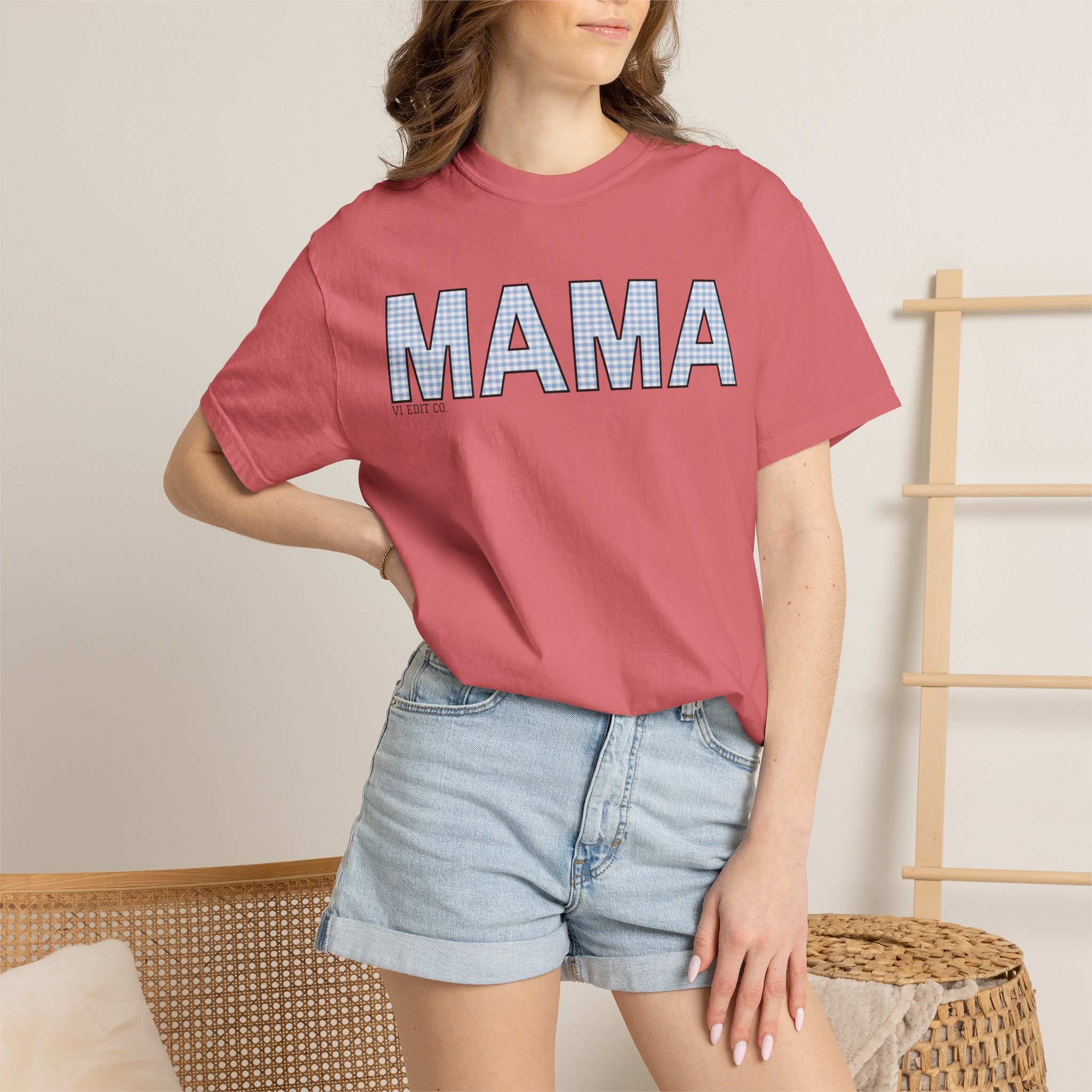 MAMA gingham block letters T-Shirt | mom shirt, mama tee
