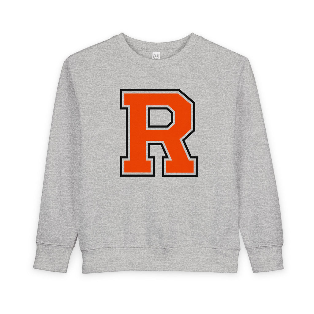 Toddler Sweatshirt - Vintage Letter R Crewneck Kids Pullover (Gray, Orange)