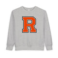 Toddler Sweatshirt - Vintage Letter R Crewneck Kids Pullover (Gray, Orange)