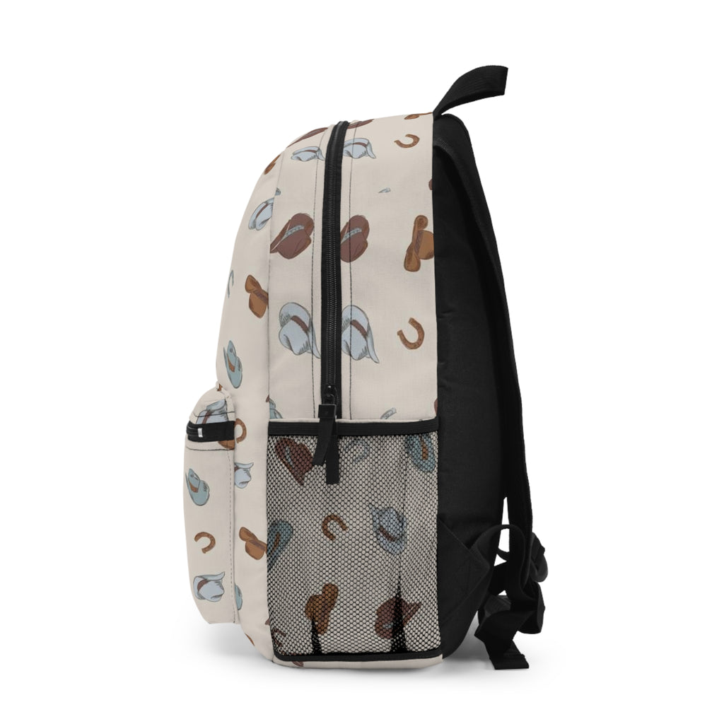 Cowboy Hat Pattern Backpack — Western Horseshoe Print School & Travel Bag