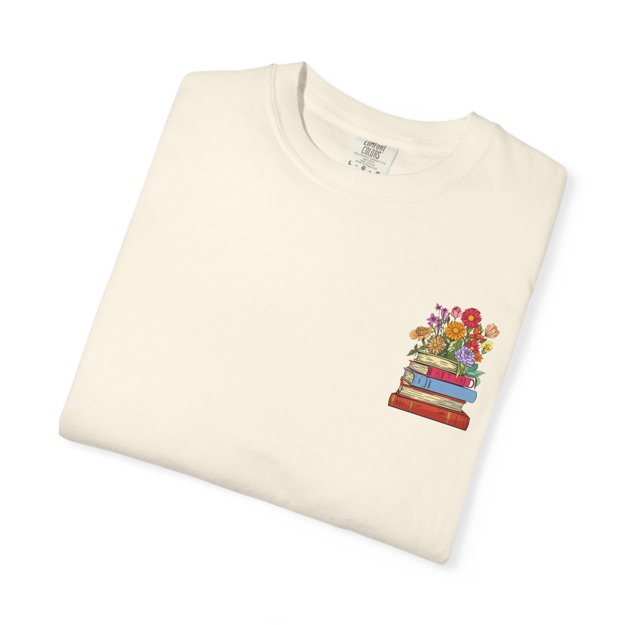 Reading Cozy T-Shirt — Floral Stack of Books Design